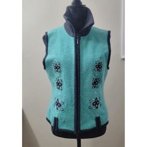 Carson Embroidered Wool Full Zip Lined Vest Women's M